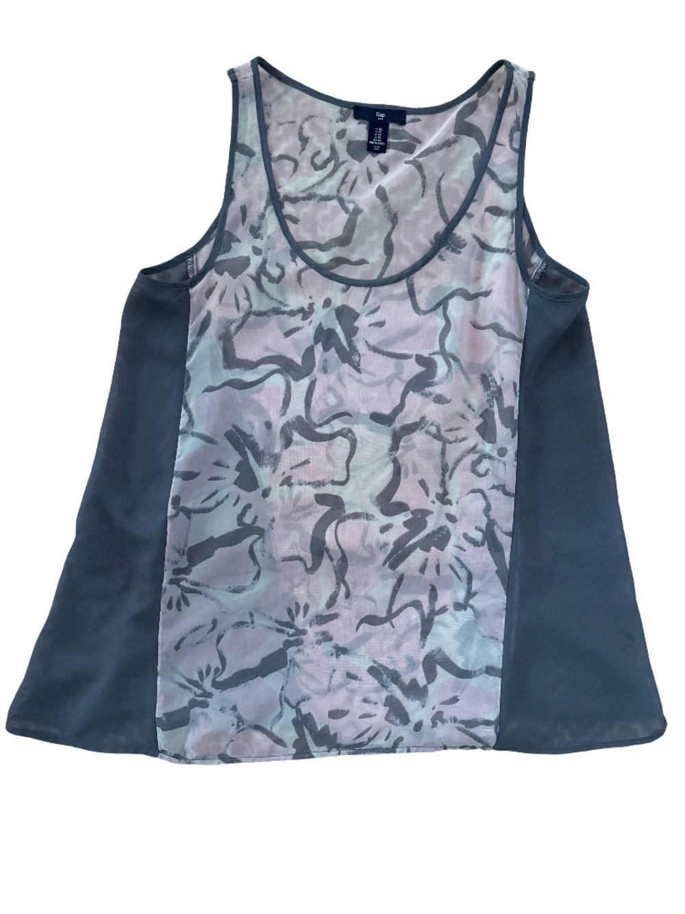 GAP Floral-Panel Tank Top in Gray and Pastel Print